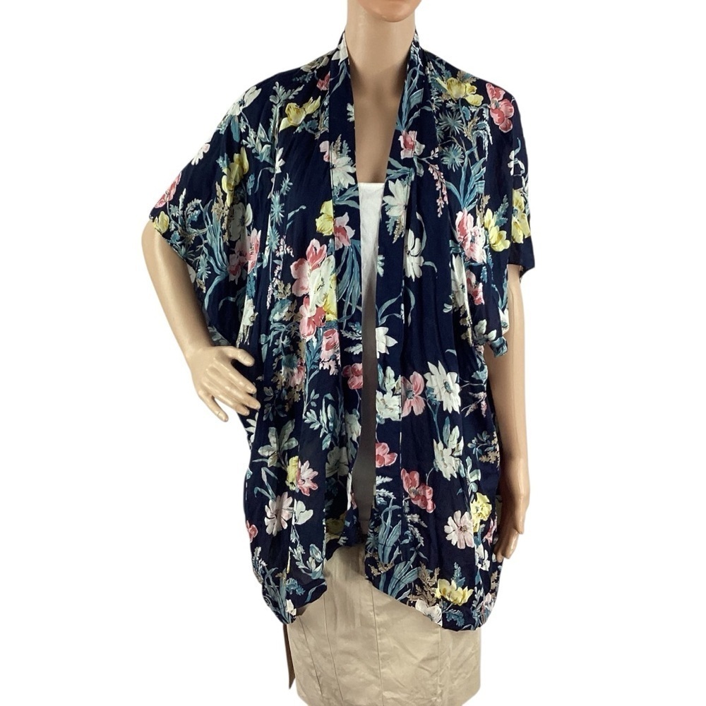 LOFT Floral Open Front Kimono Navy Multi M/L